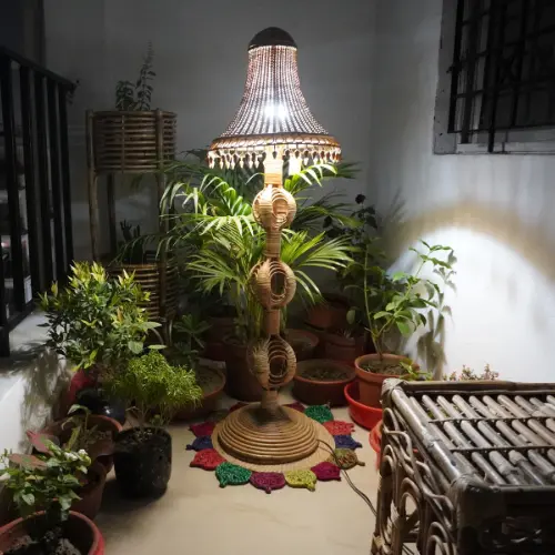 a handmade cane standing floor lamp
