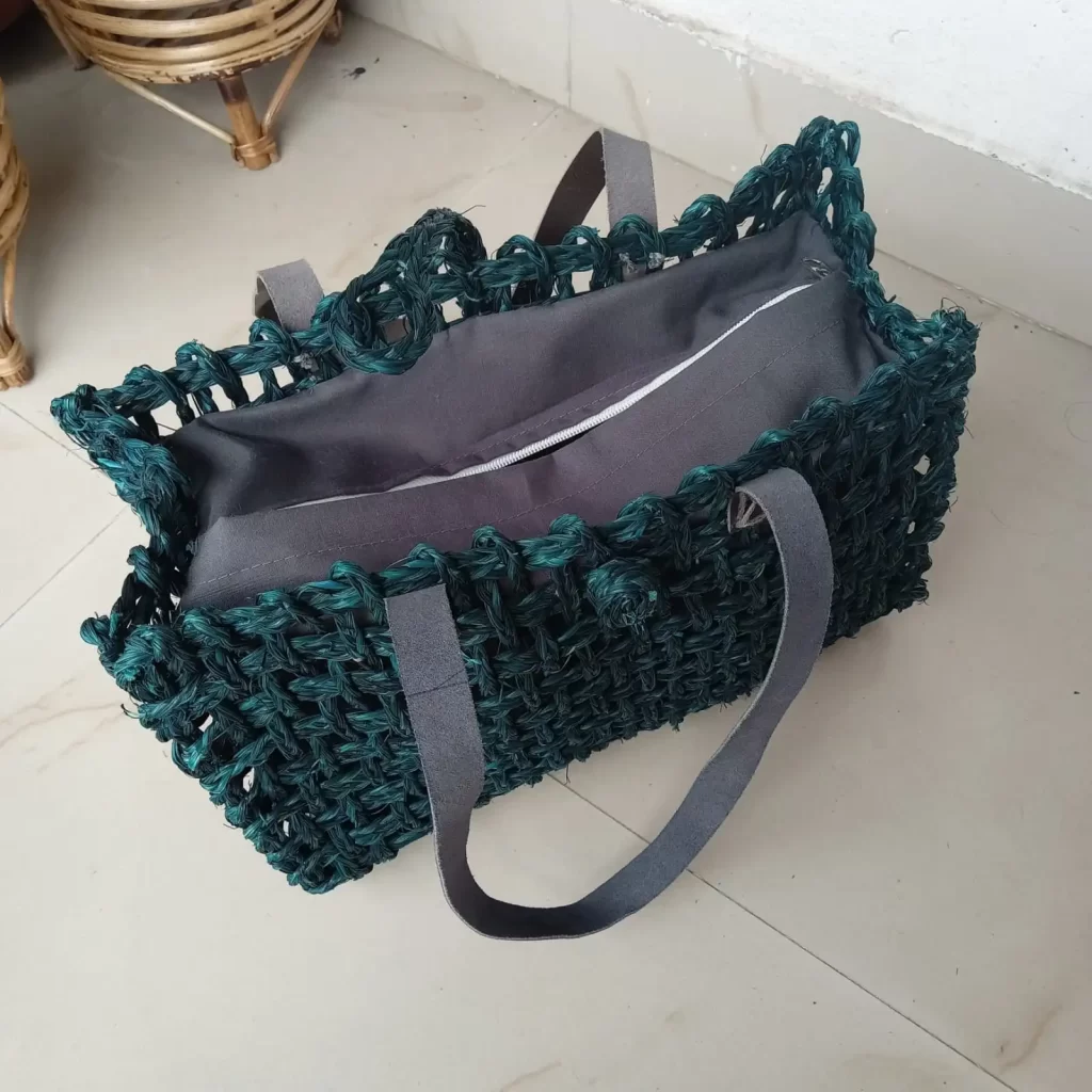 a green hand woven Zipper-closed tote bags tote bag