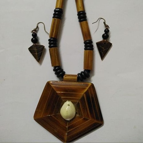 a handmade bamboo necklace and earrings for gift