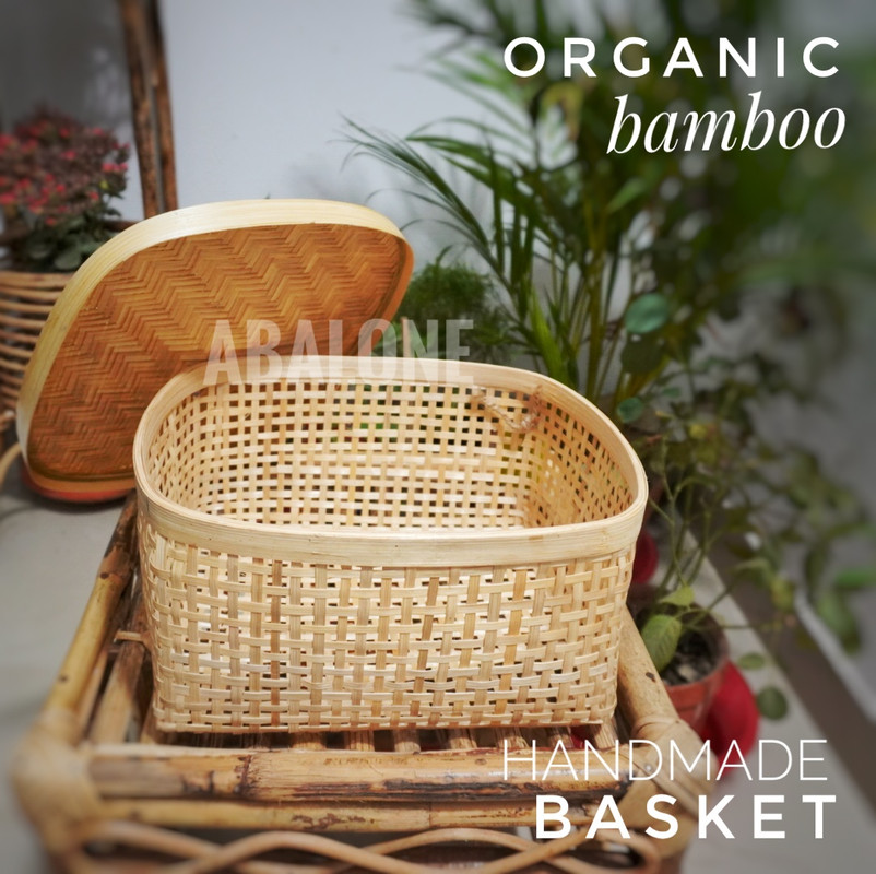 a handmade bamboo basket with a lid