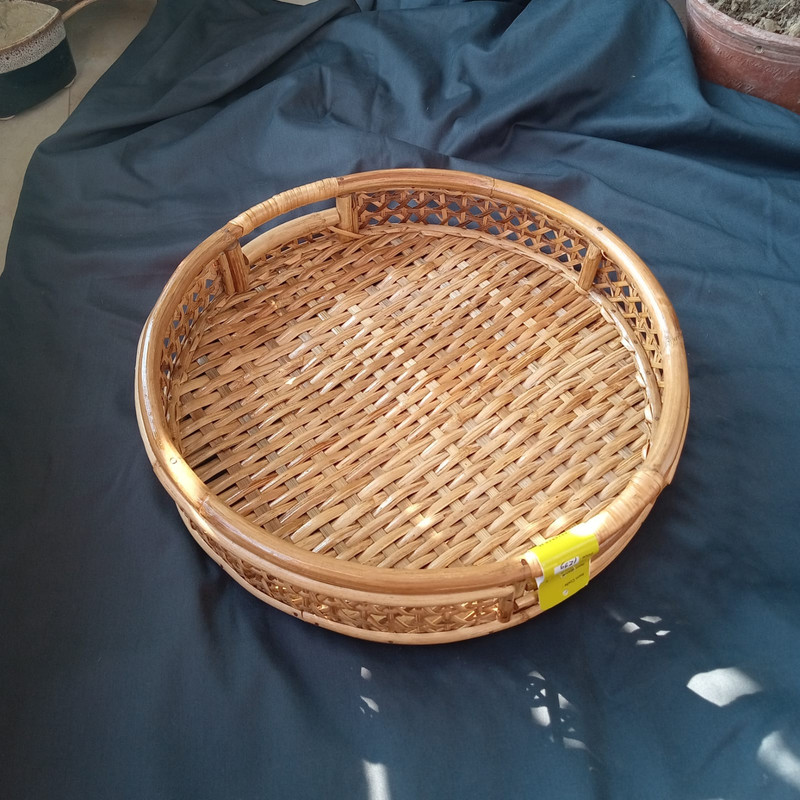 a cane round tray with handle for Diwali gift handle
