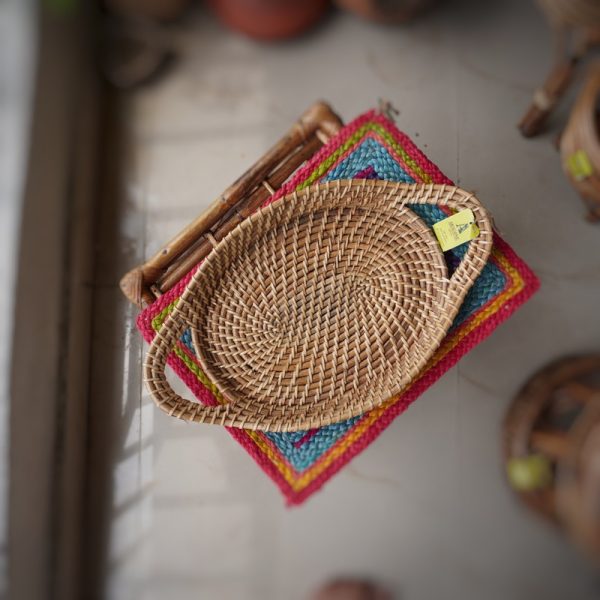 handmade organic oval cane trays for diwali gift