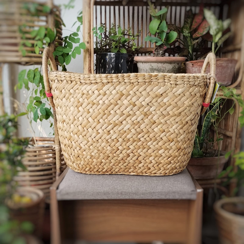a laundry basket or toy basket with cane handle